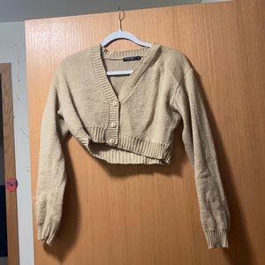Tan button-down crop sweater